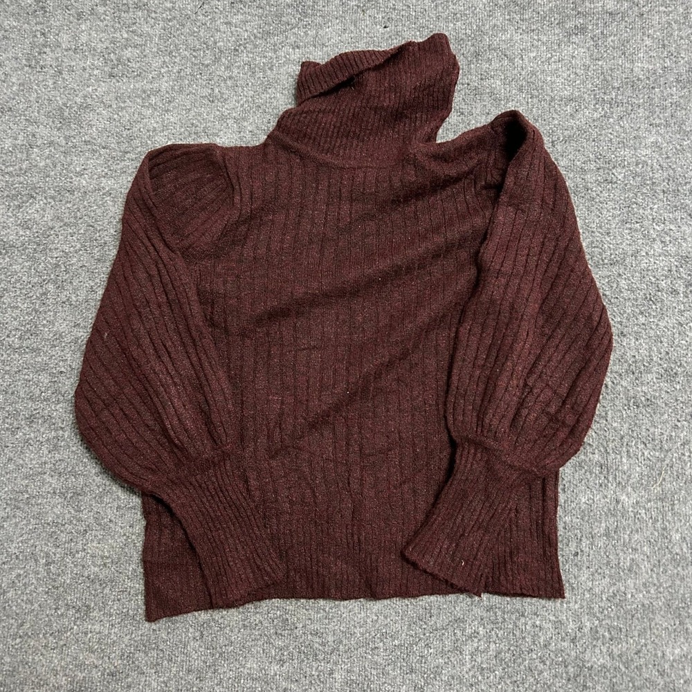 Jamison Sweater Womens Size M Burgundy Ribbed Turtleneck Puff Sleeve Knit Top